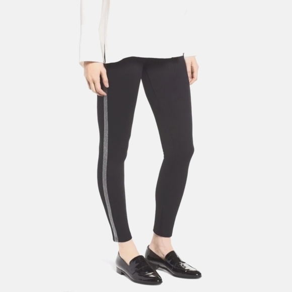 TRÏBE SOLID Black Leggings With Silver Tuxedo Stripe Size Small NWT - Picture 1 of 3